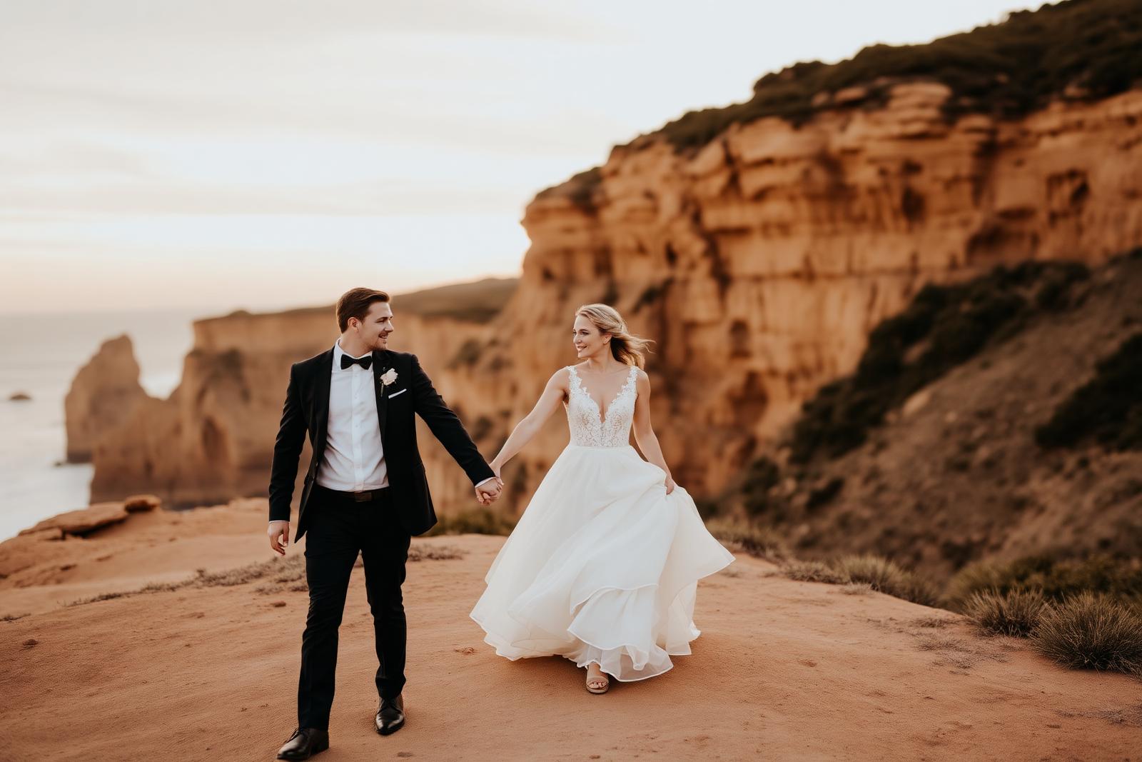 Couple walking on coastal cliffs